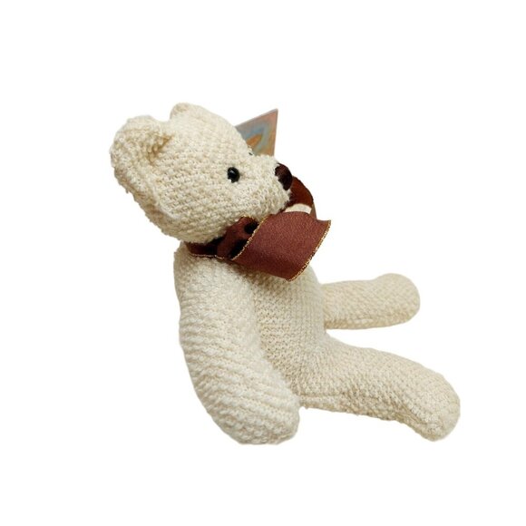 Flowers Inc Balloons White Teddy Bear Brown ribbon bow Stuffed Animal plush 7" - Picture 3 of 8